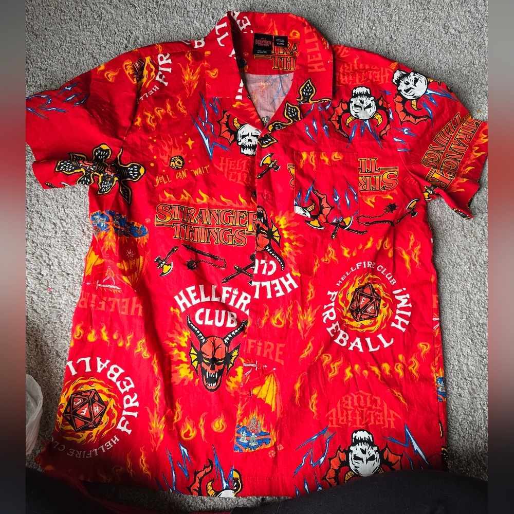 Stranger Things XL Red Hellfire Club Button Shirt